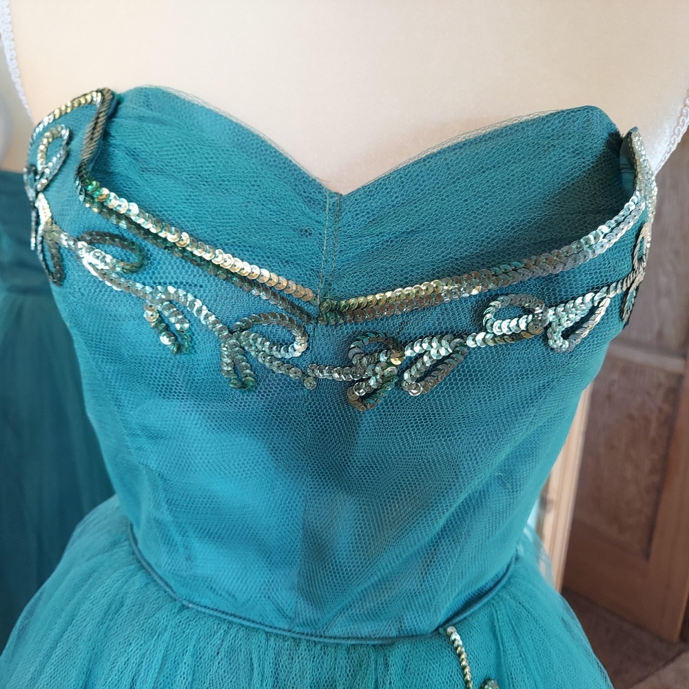 Vintage 50s Strapless Green Tulle Cupcake Dress - Picture 6 of 15